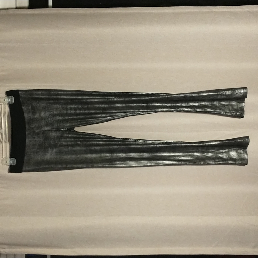 BCBGMAXAZRIA Shiny Black and Silver Leggings